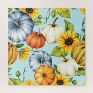 Puzzle Calabazas, girasoles, ilustracion acuarela