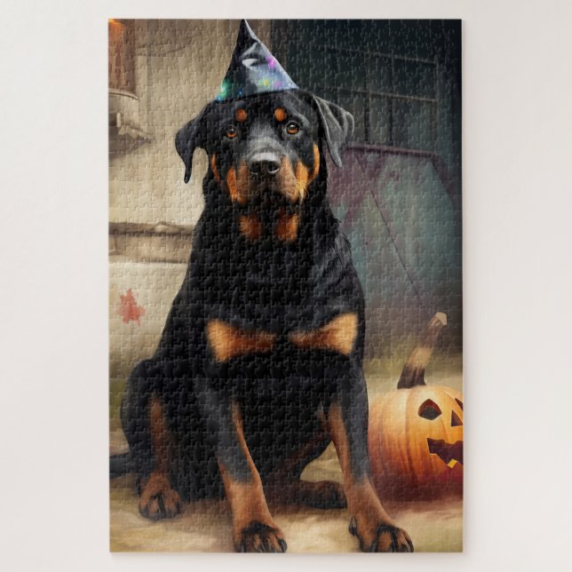 Puzzle Calabazas Rottweiler Halloween Espeluznantes (Vertical)
