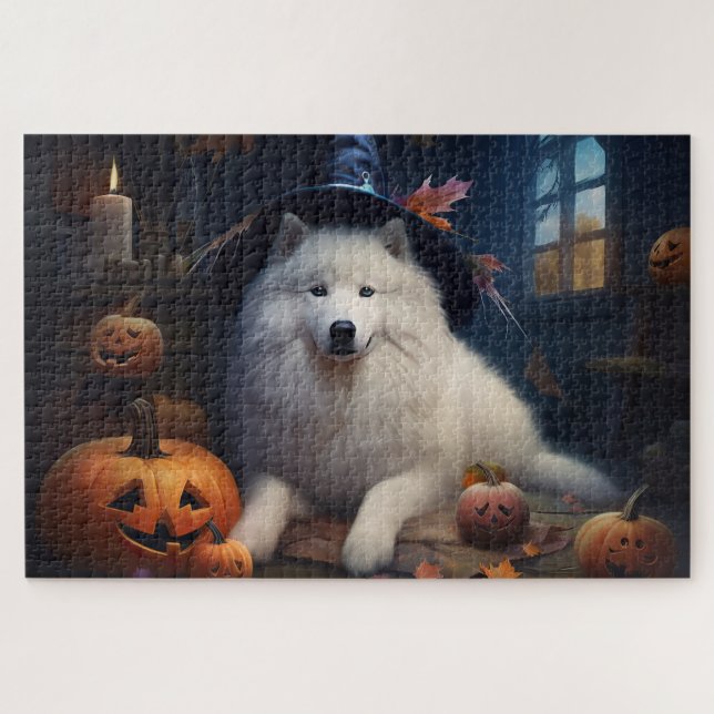 Puzzle Calabazas Samoyedo Halloween Asustadizas (Horizontal)