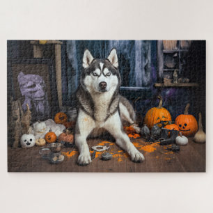 Puzzle Calabazas Siberian Husky Halloween Espeluznantes