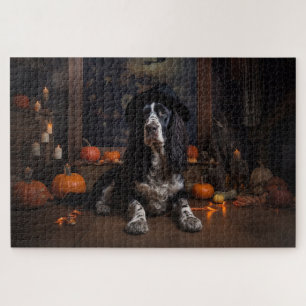 Puzzle Calabazas Spaniel de Caza Inglés Halloween Espeluz