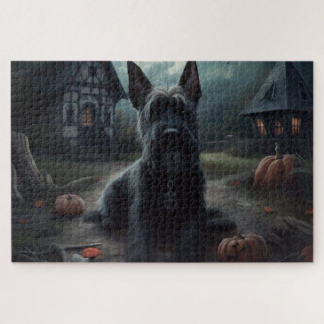 Puzzle Calabazas Terrier Escocés de Halloween (Horizontal)
