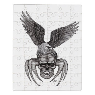 Puzzle Calavera araña con águila al estilo tatuaje