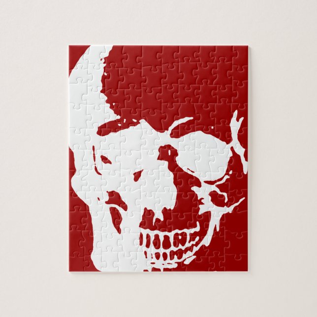 Puzzle Calavera - Arte Metalizado de fantasía rojo y blan (Vertical)
