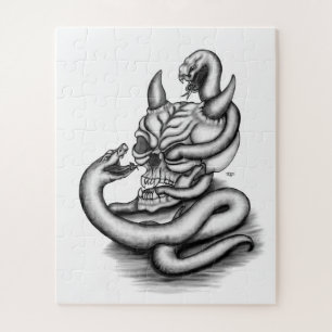 Puzzle Calavera - Cabeza de diablo con serpiente