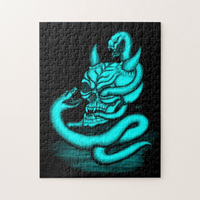 Puzzle Calavera - Cabeza malvada con serpiente (Vertical)