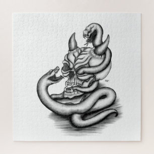 Puzzle Calavera - Cabeza malvada con serpiente