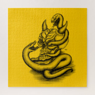 Puzzle Calavera - Cabeza malvada con serpiente