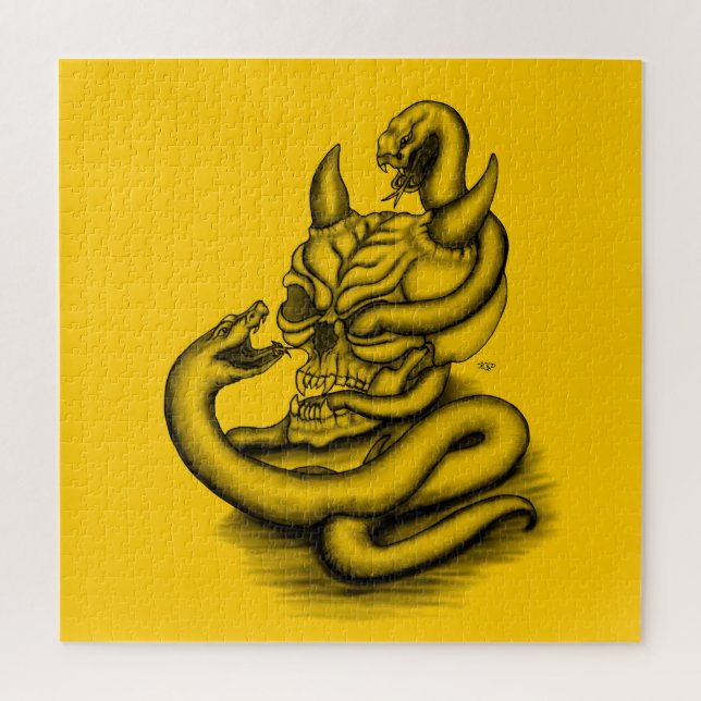 Puzzle Calavera - Cabeza malvada con serpiente (Vertical)