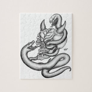 Puzzle Calavera - Cabeza malvada con serpiente