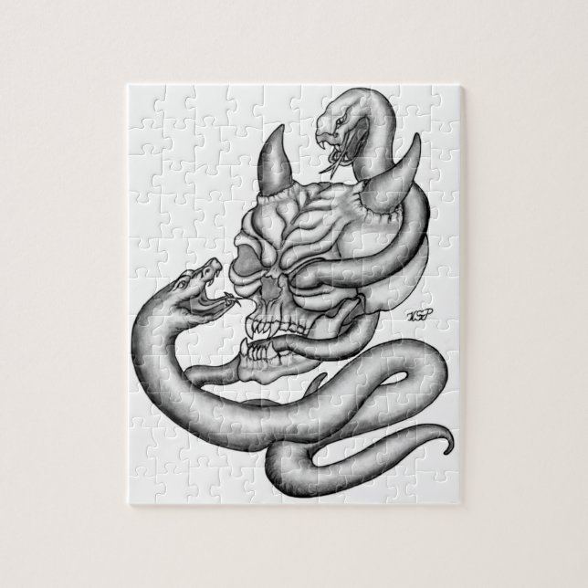 Puzzle Calavera - Cabeza malvada con serpiente (Vertical)