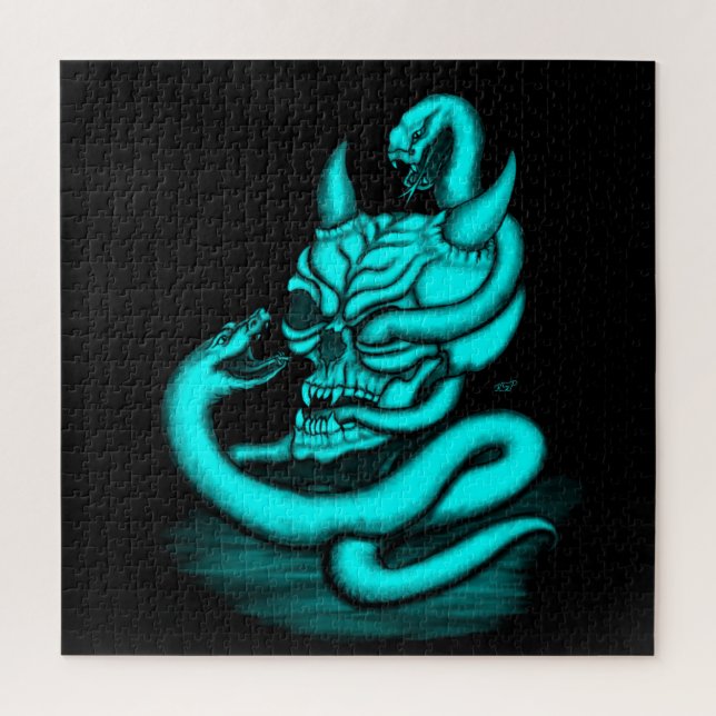 Puzzle Calavera - Cabeza malvada con serpiente (Vertical)