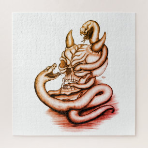 Puzzle Calavera - Cabeza malvada con serpiente