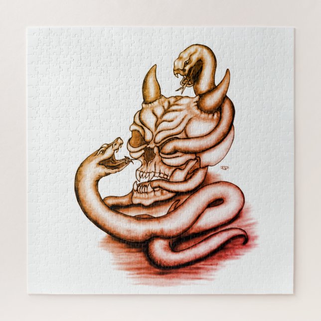 Puzzle Calavera - Cabeza malvada con serpiente (Vertical)