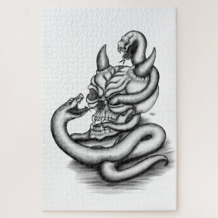 Puzzle Calavera - Cabeza malvada con serpiente