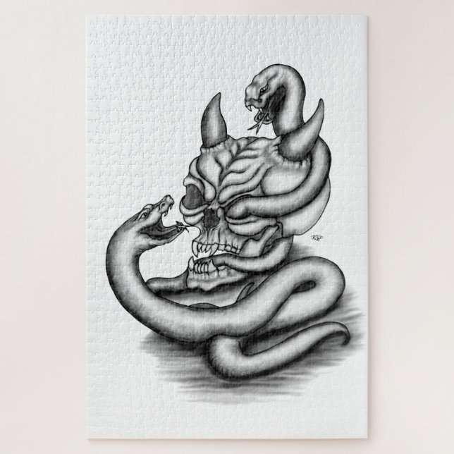 Puzzle Calavera - Cabeza malvada con serpiente (Vertical)