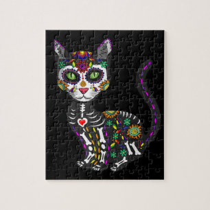 Puzzle Calavera de azúcar Gato Mexicano Halloween Día D