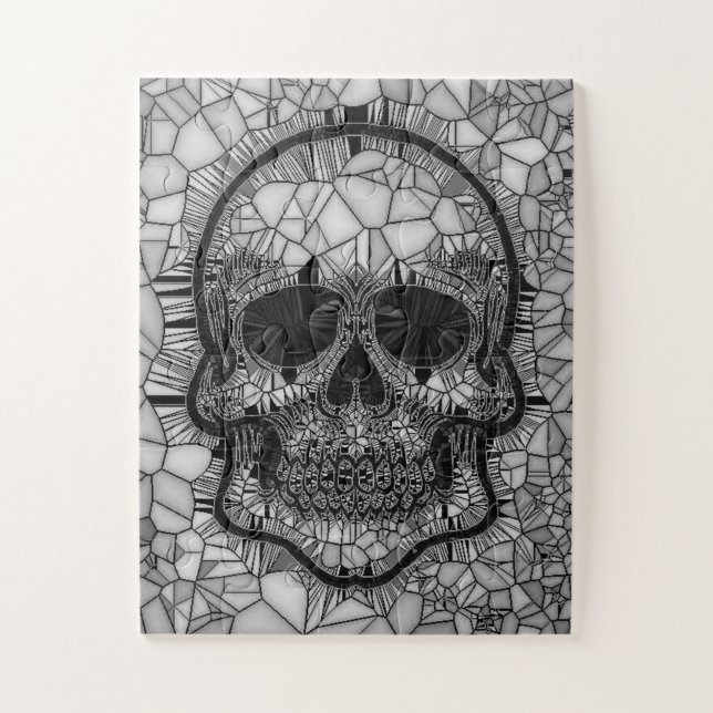 Puzzle Calavera de mosaico de vidrio, blanco negro (Vertical)