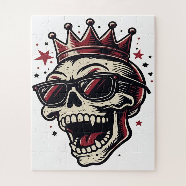 Puzzle Calavera de Rey Rockstar con Gafas de Sol (Vertical)