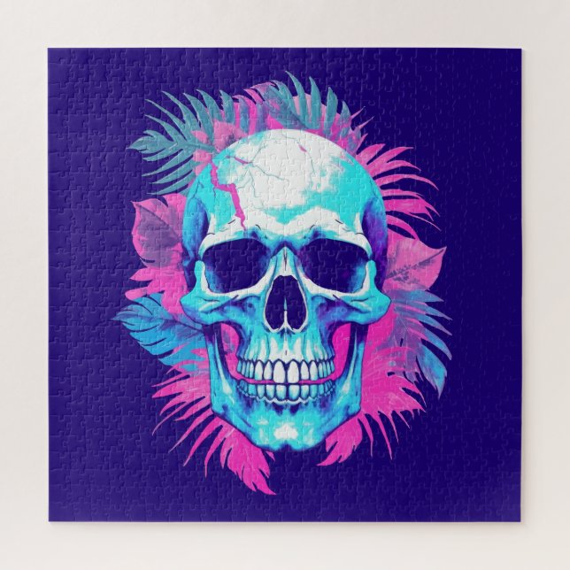 Puzzle Calavera Floral al Estilo Vaporwave (Vertical)