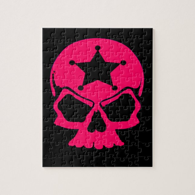Puzzle Calavera rosa (fondo negro) (Vertical)