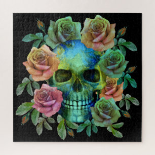 PUZZLE CALAVERA VERDE DE LA MUERTE CON FLORES