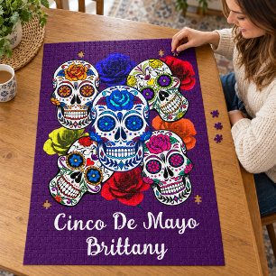 Puzzle Calaveras de Azúcar Rosas Coloridas Cinco Almas No