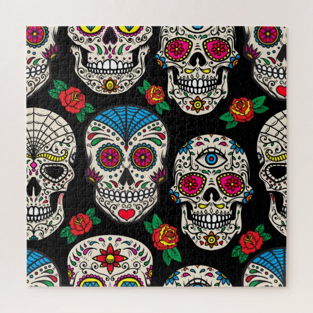 Puzzle Calaveras y Rosas mexicanos: Diseño de época (Vertical)