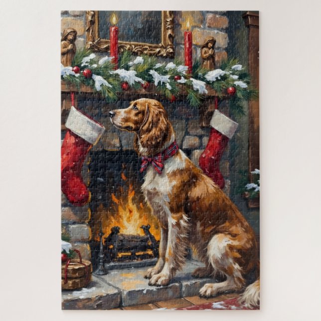 Puzzle Calcetín de Navidad con Setter Inglés junto a Chim (Vertical)