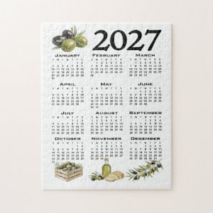 Puzzle Calendario 2027, Aceitunas Mediterráneas, Blanco