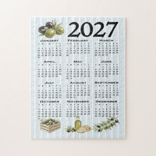 Puzzle Calendario 2027, Aceitunas Mediterráneas, Rayas Az