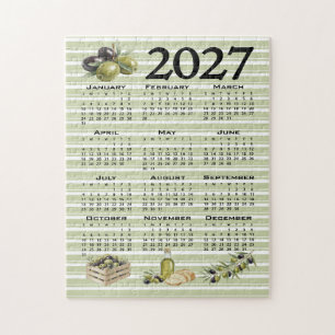 Puzzle Calendario 2027, Aceitunas Mediterráneas, Rayas Ve