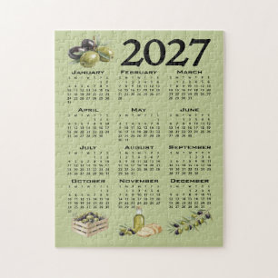 Puzzle Calendario 2027, Aceitunas Mediterráneas, Verdes