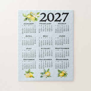 Puzzle Calendario 2027 estilo italiano limones fondo azul