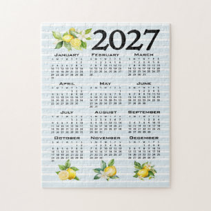 Puzzle Calendario 2027 estilo italiano limones rayas azul