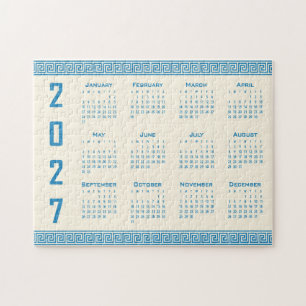 Puzzle Calendario 2027, Falso Griego, Azul sobre Latte Có