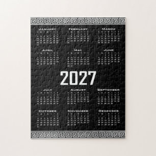 Puzzle Calendario 2027, Falso Griego, Blanco sobre Negro