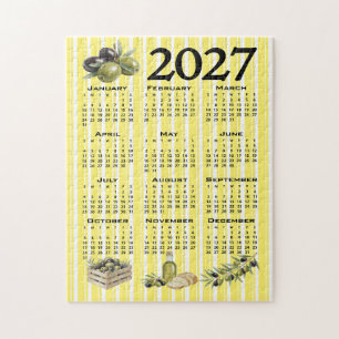 Puzzle Calendario 2027, Olivas Mediterráneas Rayas Amaril