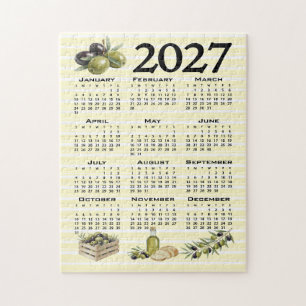 Puzzle Calendario 2027, Olivas Mediterráneas Rayas Amaril
