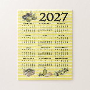 Puzzle Calendario 2027, Olivos Mediterráneos Rayas Amaril