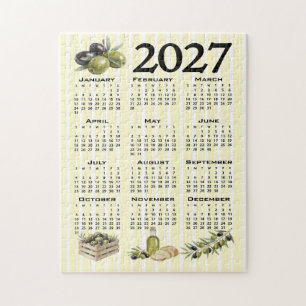 Puzzle Calendario 2027, Olivos Mediterráneos Rayas Amaril