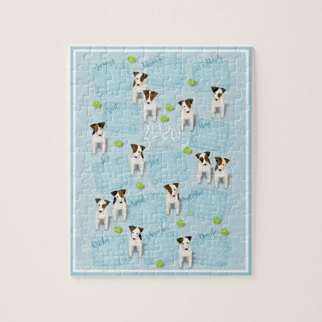 Puzzle Calendario azul 2020 de Parson Jack Russell Terrie (Vertical)