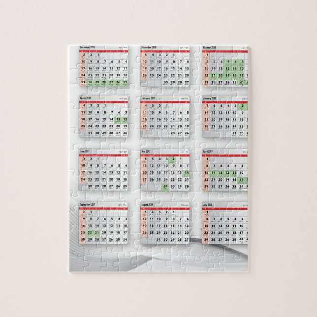 Puzzle Calendario inglés hebreo 2016-2017 (Vertical)