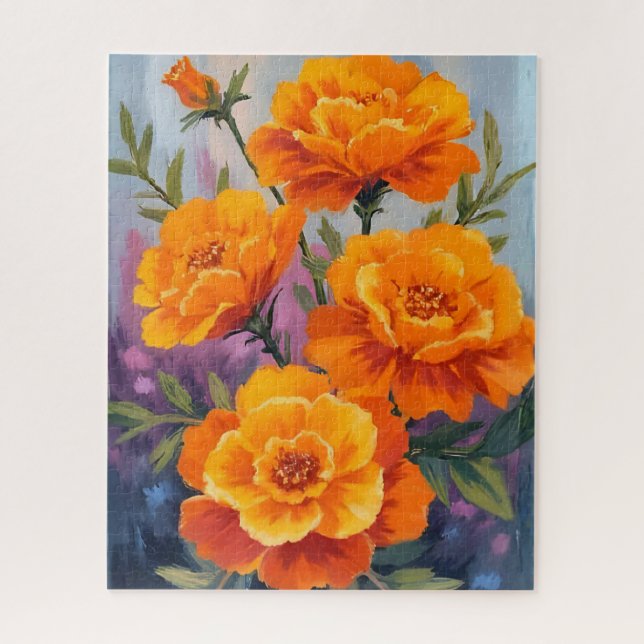 Puzzle Caléndulas Naranjas | Flor de Octubre Acuarela (Vertical)