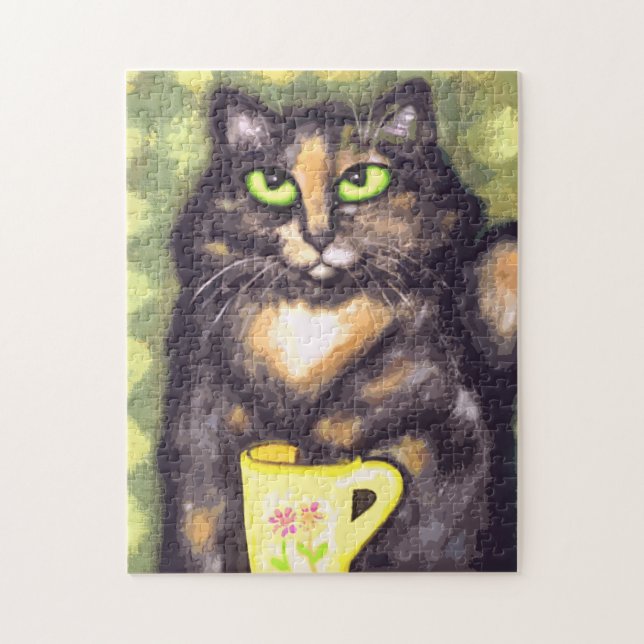 Puzzle Calico Torti Maine Coon Cat Con Té (Vertical)