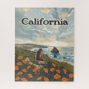 Puzzle California Bear Poppies Flowers Coast Retro