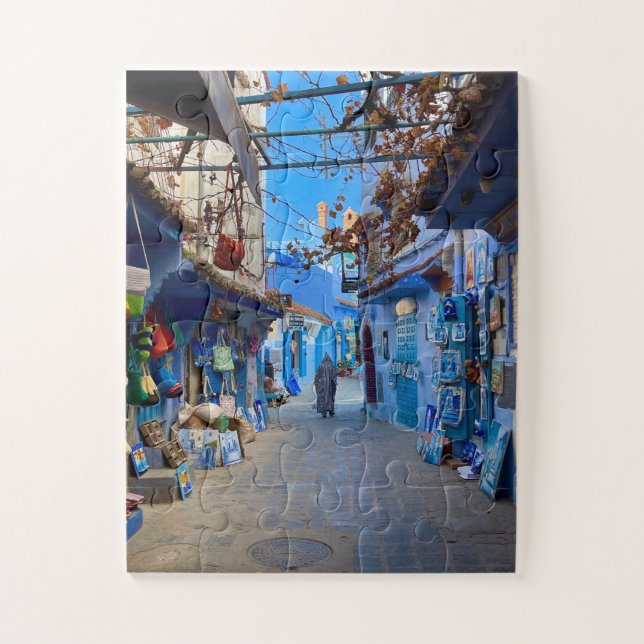Puzzle Calle Blue Bazaar | Chefchaouen, Marruecos (Vertical)