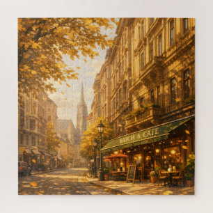 Puzzle Calle de otoño del libro y café Cozy European Alle