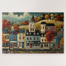 Calle de pueblo de arte popular en otoño