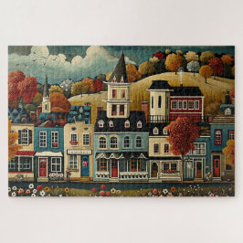 Puzzle Calle de pueblo de arte popular en otoño